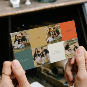 Minimal Colour Blocks Four photo Flat Holiday Card