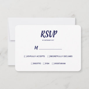 Minimal Colour Navy Blue Wedding RSVP Meal Choic Card