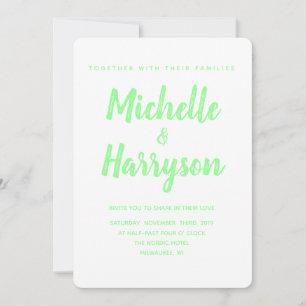 Minimal Colour Neon Green Wedding Invitation