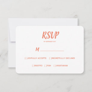 Minimal Colour salmon   Wedding RSVP Meal Choice Card