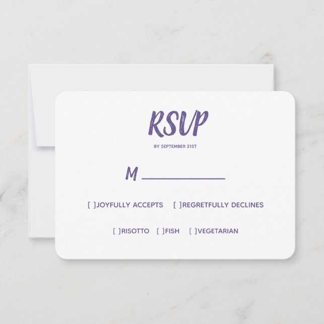 Minimal Colour Ultraviolet Wedding RSVP Meal Choic (Front)