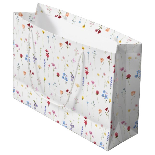 Minimal Colourful Garden Wildflower Pattern  Large Gift Bag (Front Angled)