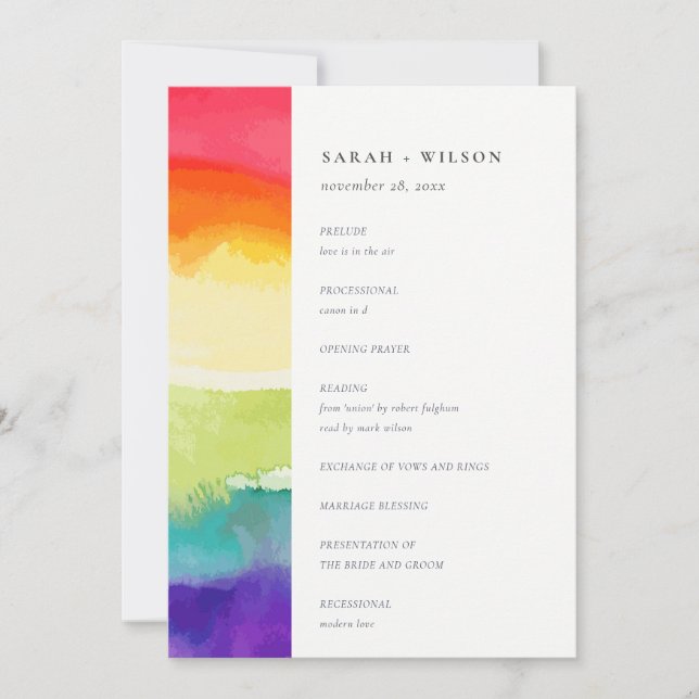 Minimal Colourful Pride Rainbow Wedding Program (Front)