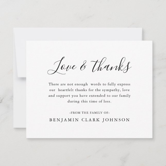 Minimal Condolence Bereavement Sympathy Funeral Thank You Card (Front)