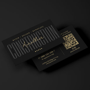 Minimal Construction Black General Contractor  Business Card