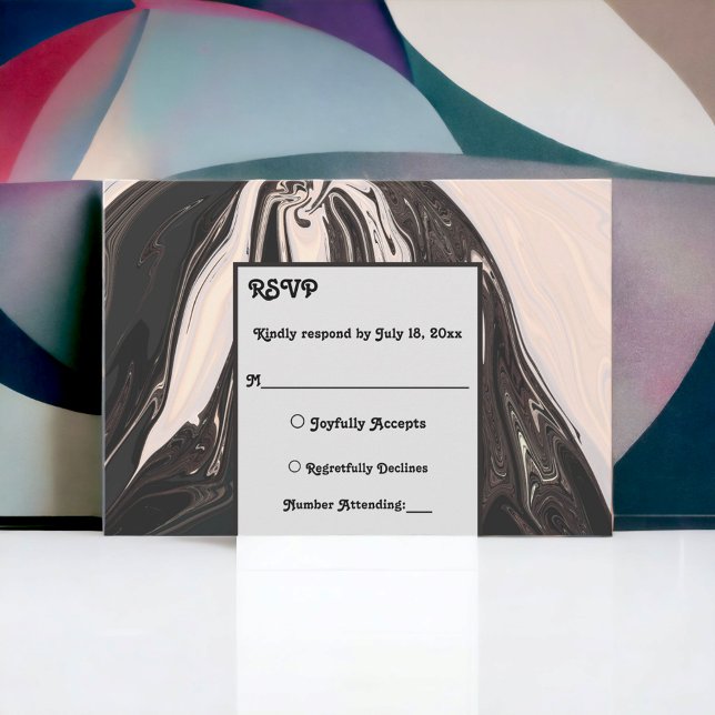 Minimal Contemporary Black And White Art Wedding RSVP Card (Creator Uploaded)