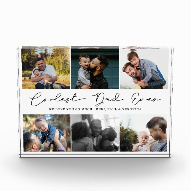 Minimal Coolest Dad Ever Script 6 Photo Collage Block (Front)