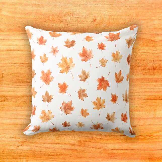 Minimal Copper Maple Leaves Watercolor Pattern Throw Pillow (Creator Uploaded)