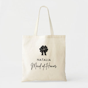 Minimal Coquette Bow Script Maid of Honour Tote Bag