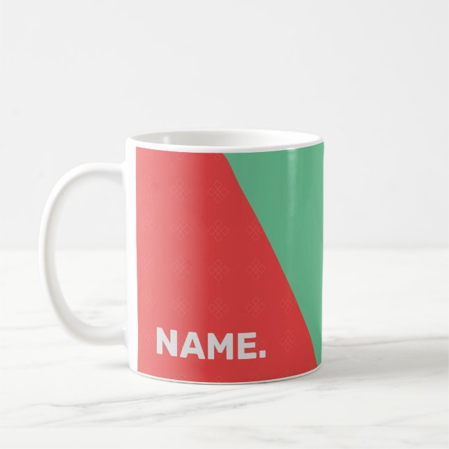 Minimal coral and mint custom name coffee mug (Left)