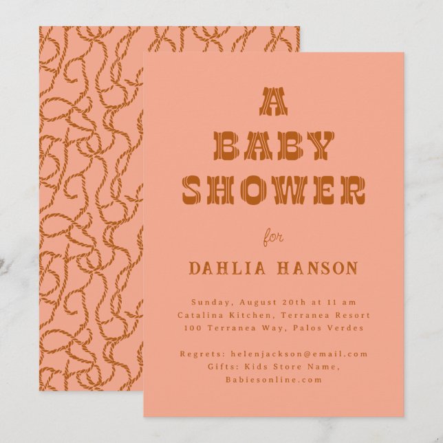Minimal Coral Brown Western Baby Shower Invitation (Front/Back)