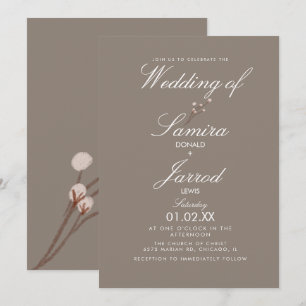 Minimal Cotton Plant Earthy Wedding Invitation