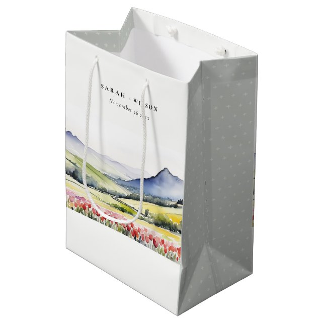 Minimal Country Spring Floral Landscape Wedding In Medium Gift Bag (Front Angled)
