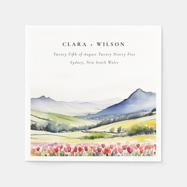Minimal Country Spring Floral Landscape Wedding In Napkin (Front)
