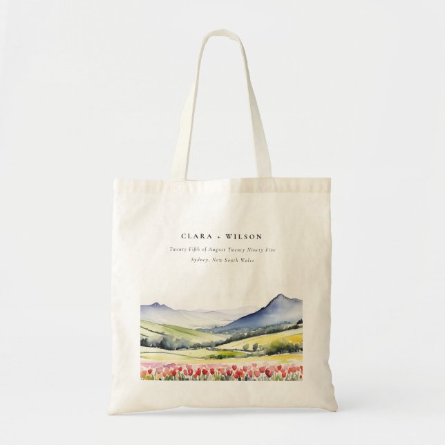 Minimal Country Spring Floral Landscape Wedding In Tote Bag (Front)