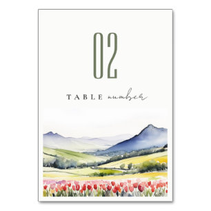 Minimal Country Spring Floral Landscape Wedding Table Number