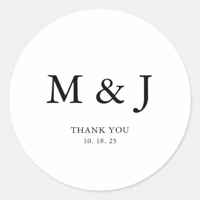 Minimal Couple Monogram Wedding Thank you Classic Round Sticker (Front)