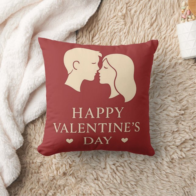 Minimal Couple Silhouette Valentines Decorative Throw Pillow (Blanket)