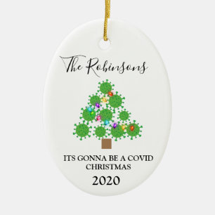 Minimal Covid Christmas Tree Personalized Ceramic Ornament