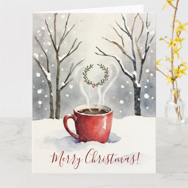 Minimal Cozy Mug Watercolor Christmas Art Card (Yellow Flower)