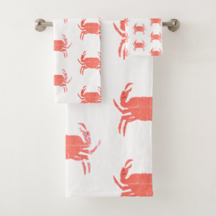 Minimal Crab Ocean Pattern Navy Grunge Bath Towel Set