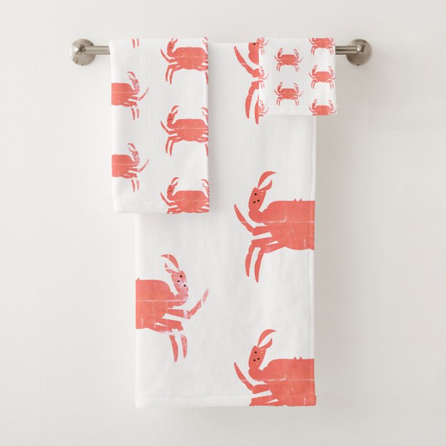 Minimal Crab Ocean Pattern  Navy Grunge  Bath Towel Set (Insitu)