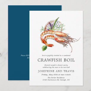 Minimal Crawfish Boil Couple's Shower Ocean Blue Invitation