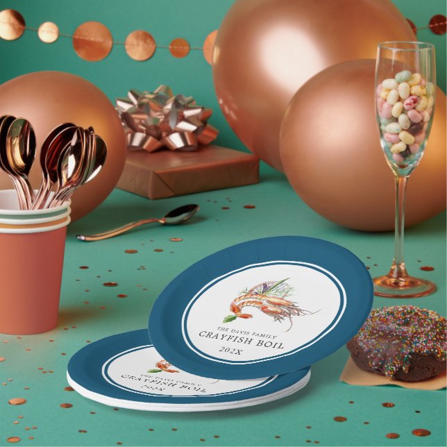 Minimal Crawfish Boil Custom | Ocean Blue Paper Plate (Multi)