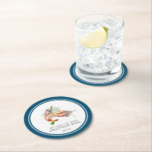 Minimal Crawfish Boil   Ocean Blue Round Paper Coaster