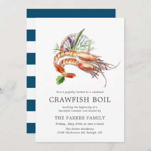 Minimal Crawfish Boil Ocean Blue Stripes Invitation
