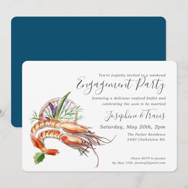 Minimal Crawfish Boil Rehearsal Dinner Ocean Blue Invitation (Front/Back)