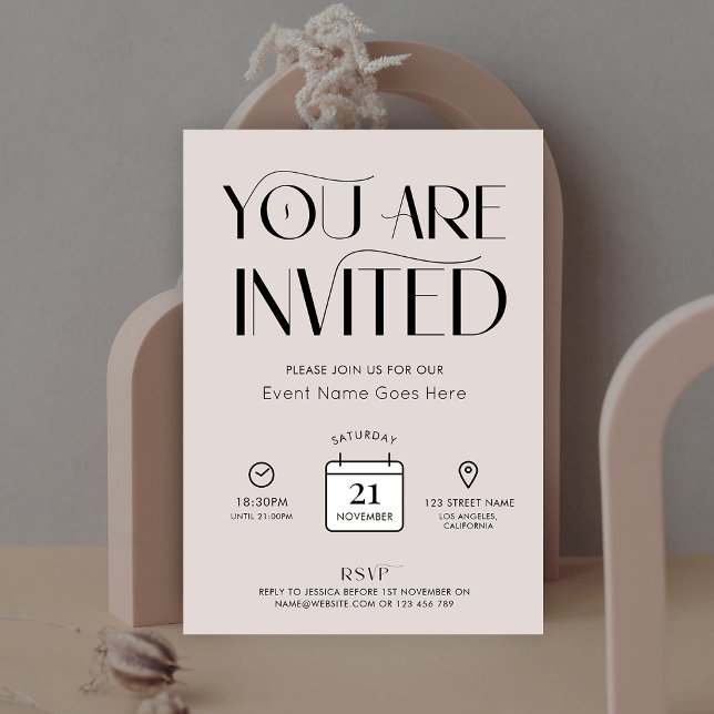 Minimal Cream Beige Trendy Font Business Party Invitation (Creator Uploaded)