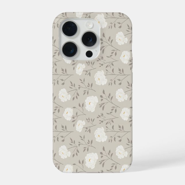 Minimal Cream Peony White Floral Pattern iPhone Case (Back)