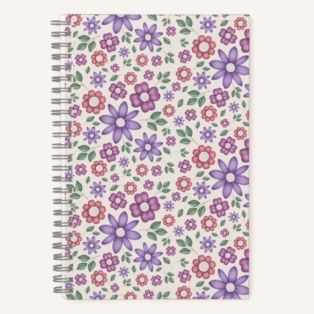 minimal cream whimsical floral pattern notebook (Front)