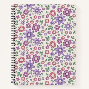 minimal cream whimsical floral pattern notebook