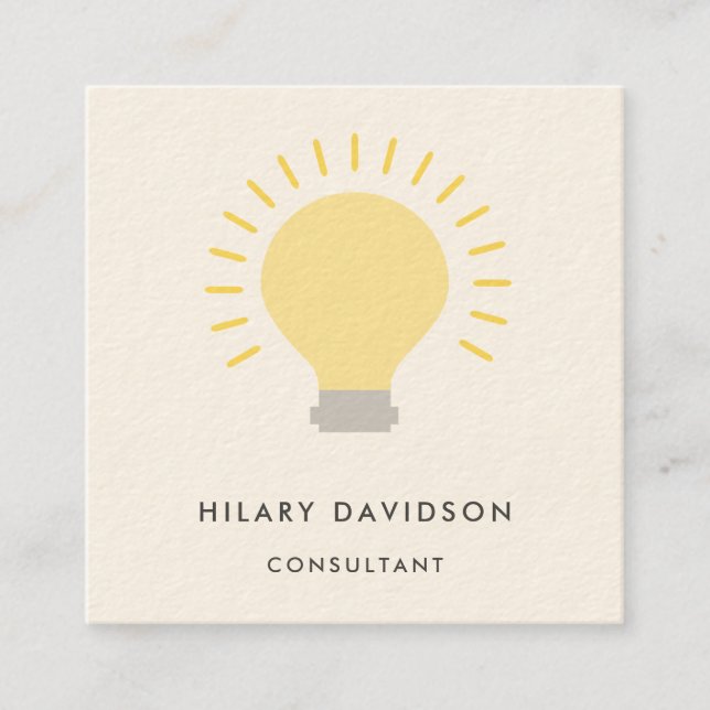 Minimal Cream Yellow Light Business Consultant Square Business Card (Front)