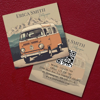 Minimal Creative Retro Photographer QR Code Square Business Card