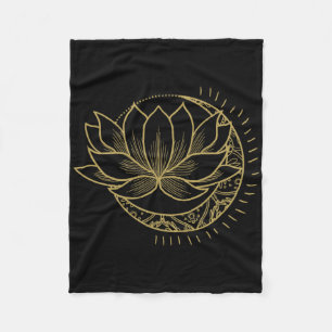 Minimal Crescent Moon Lotus Flower Space Yoga Medi Fleece Blanket