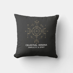 Minimal Crescent Moon & Sun Line Art   Boho Style Throw Pillow