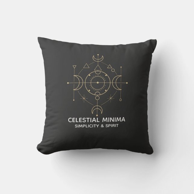 Minimal Crescent Moon & Sun Line Art | Boho Style Throw Pillow (Front)