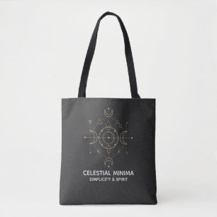 Minimal Crescent Moon & Sun Line Art Boho Style Tote Bag