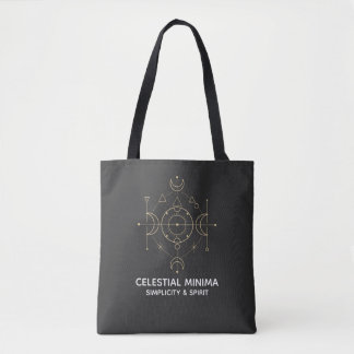 Minimal Crescent Moon & Sun Line Art | Boho Style Tote Bag