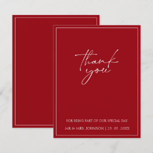 Minimal Crimson Red Script Typography Wedding Thank You Card