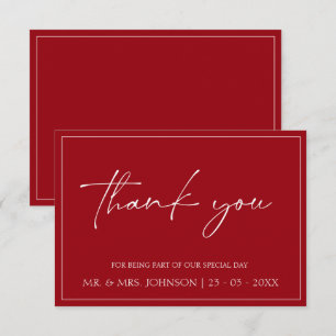 Minimal Crimson Red Script Wedding Thank You Card