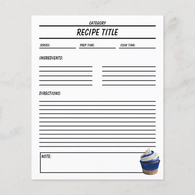 Minimal Cupcake Recipe Book Template (Back)