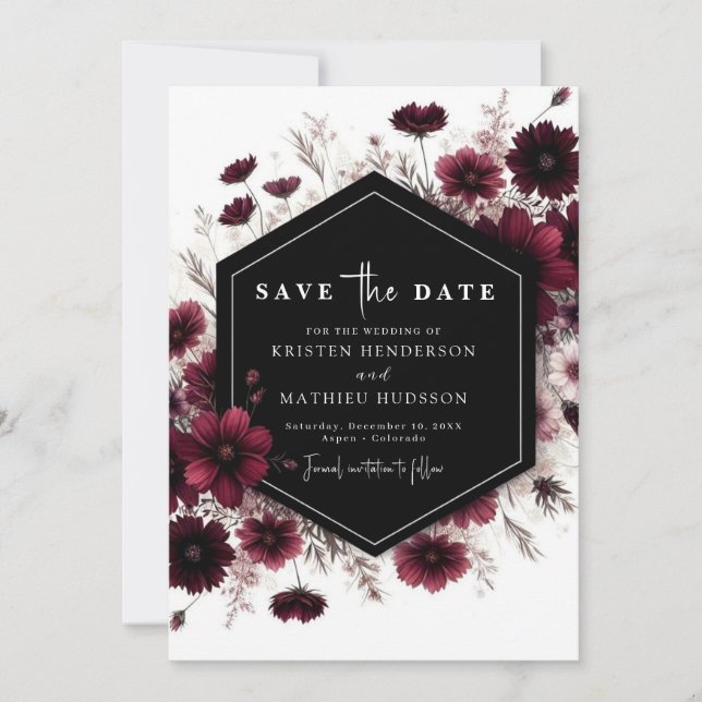Minimal Custom Burgundy Wedding Save The Date (Front)