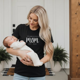 Minimal Custom Child Name New Mom Established Date T-Shirt