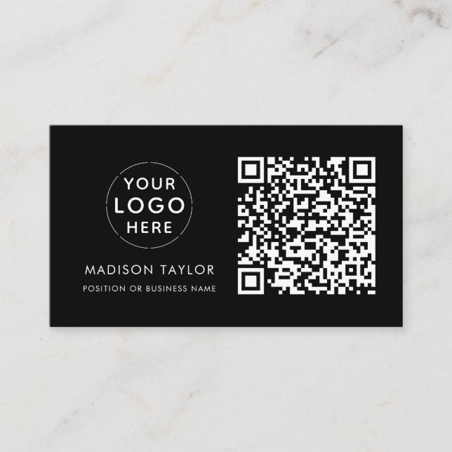 Minimal Custom Company Logo QR Code Basic Black Business Card (Front)