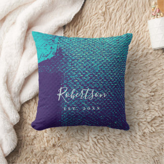 Minimal Custom Family Blue Canvas Texture Abstract Throw Pillow