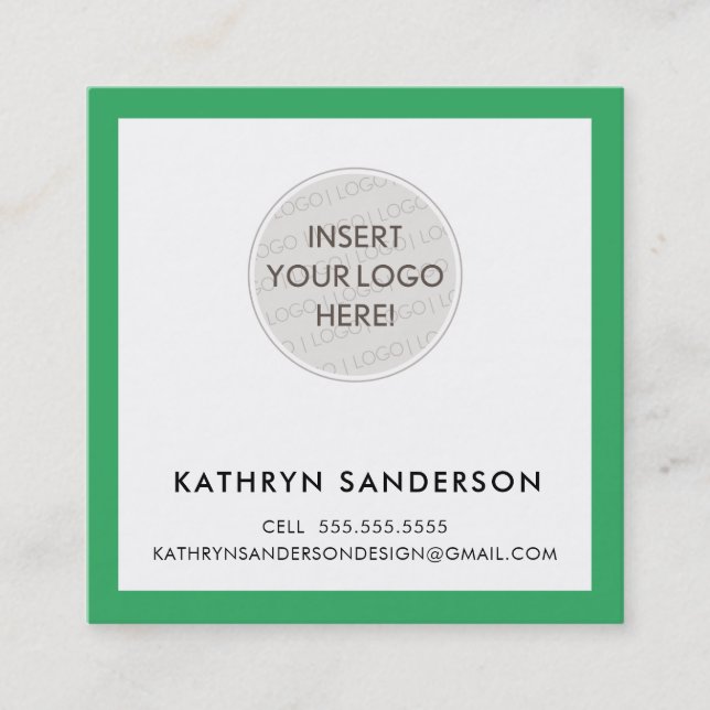 MINIMAL CUSTOM LOGO modern chic kelly green leaf Square Business Card (Front)